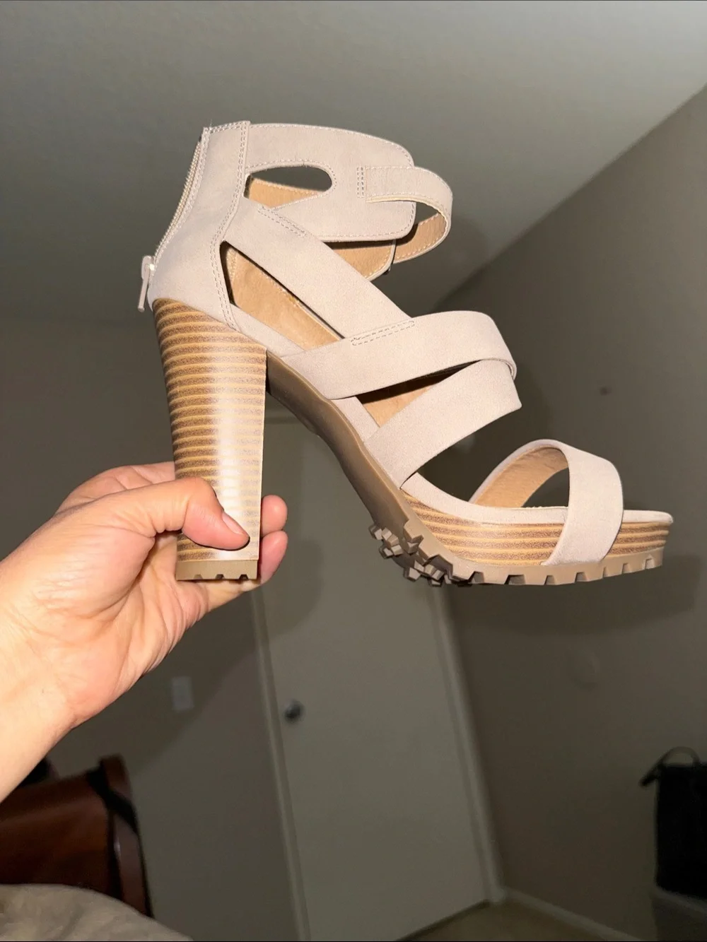 Report Signature Blush Beige Strappy Block Heel Sandals